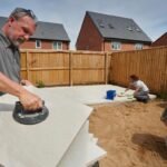 Paving contractors installing a patio